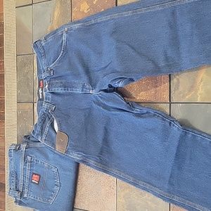 Wrangler Riggs blue jeans.